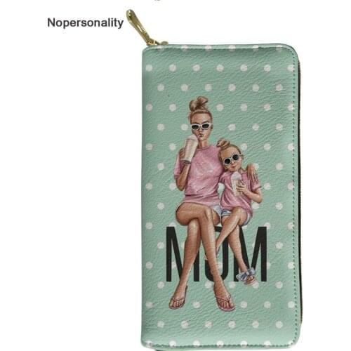 Nopersonality Polka Dot Super Mom Print Wallets Cute Mama Leather Clutch Hand Bag Long Female Ladies Credit Card Holders