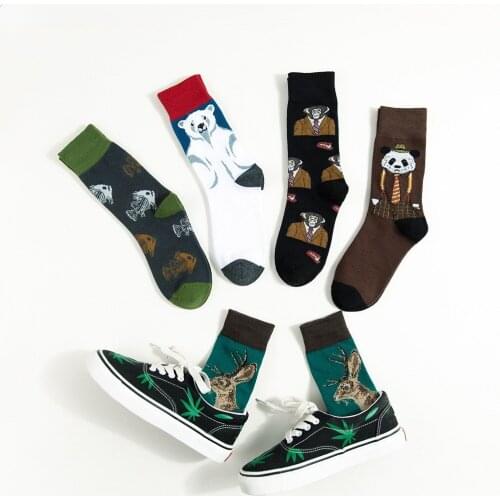 5 Pairs Mixed With Womens Socks Autumn And Winter Socks Ins Korean Jacquard Sweat Absorbing Cartoon Panda Japanese Cotton Socks