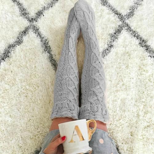 2019 New Fashion Knitting Stockings Autumn Women Girls High Stockings Winter Warm Knitted Long Over Knee Thigh High Stocking