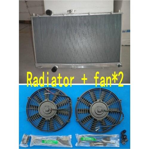 New all Aluminum Radiator for Mitsubishi LANCER EVO 4 5 6 96-00 MT TURBO 97 98 99 00+two fan
