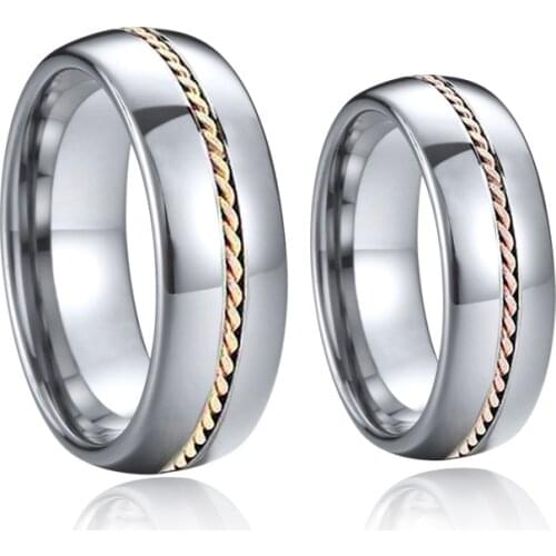 Solid AU585 Real 14k Rose Gold Twist Tungsten carbide couple wedding rings for men and women Lovers Alliance marriage ring