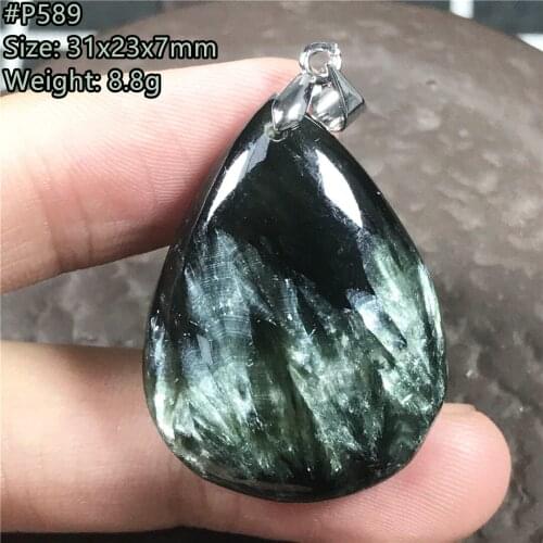 Necklace Pendant Natural Green Seraphinite Jewelry For Women Lady Man Gift Clear Crystal Water Drop Beads Silver Gemstone AAAAA