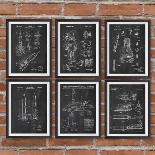 Space Patent Posters and Prints Outer Space Ships Blueprints Poster Canvas Painting Science Wall Art Pictures Decor Gift idea