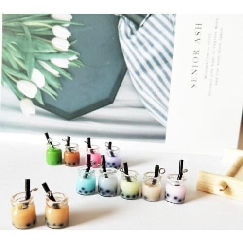 10pcs/lot 11*22mm Beverages Bottle Design Resin Charms Small Pearl Milk Tea Bottle Pendants Earring Jewelry Accessories YZ575