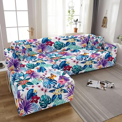 Tropical Leaves Sofa Covers For Living Room Elastic Sofa Slipcover L-shape Sectional Corner Sofa Cover Home Decor 1/2/3/4 Seater