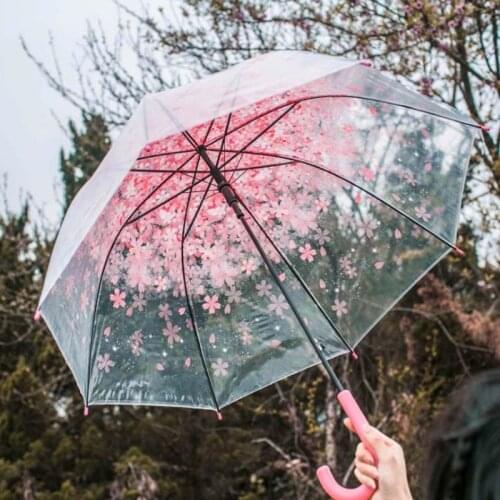 Romantic Transparent Clear Flowers Bubble Dome Umbrella Half Automatic For Wind Heavy Rain