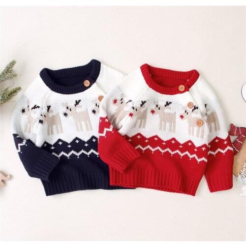 Baby Boy Girl Christmas Reindeer Knitted Top 0-18M Newborn Infant Toddler Fall Winter Festival Holiday Long Sleeve Sweaters