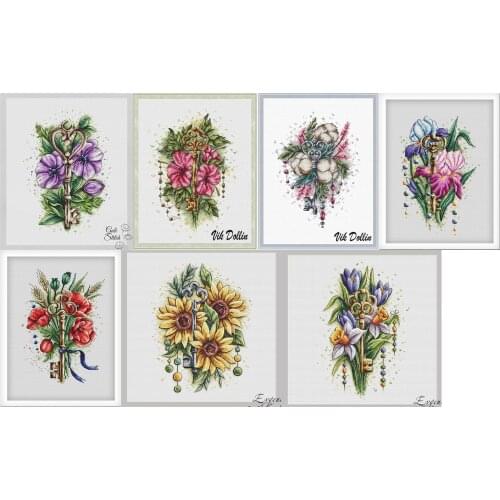 Needlework Cross stitch Handmade 14CT Counted Canvas DIY,Cross-stitch kits,Embroidery Flower The key in the flower