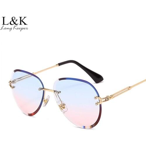 2021 New Brand Design Vintage Rimless Pilot Sunglasses Women Men Retro Cutting Lens Gradient Sun Glasses For Female Oculos UV400