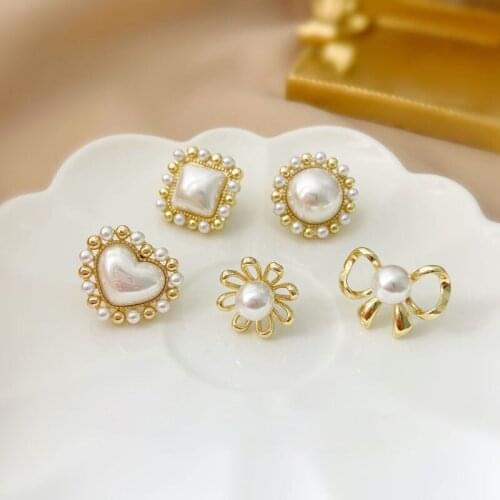 French style light luxury sense S925 silver needle pearl earrings hypoallergenic ins net red square earrings earrings