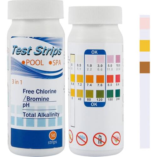 50/100pcs Chlorine PH Test Strips SPA Swimming Pool Water Tester Paper Residual Chlorine PH Value Alkalinity Hardness Test Strip