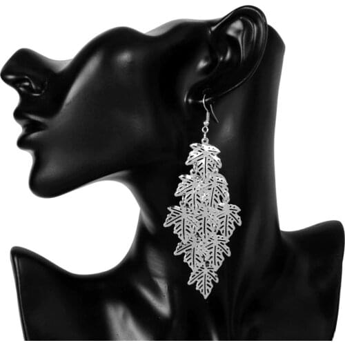 SHUANGR Vintage Bohemia Ethnic Long Earrings Gold color Maple Leaf pendant shape dangle earrings For Women wholesale 2 Colors