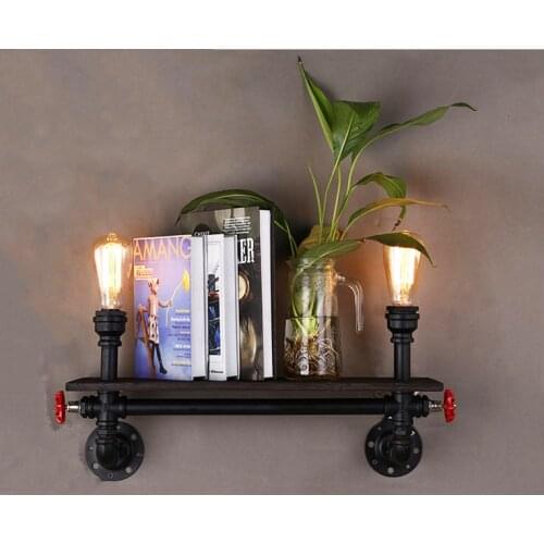 Retro industrial lamp vintage wall light Bar living room study bedside light wood bookshelf art water pipe wall sconce lamp