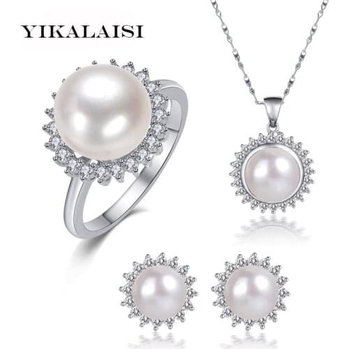 YIKALAISI 2017 Pearl Jewelry Sets Natural Freshwater Pearls Necklace Earrings 925 sterling Silver Jewelry Pendants For Women