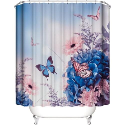 Bule Butterfly Shower Curtain Colorful Big Butterfly Pattern Waterproof Multi-size Bathroom Decor with Hooks for Kids Gifts