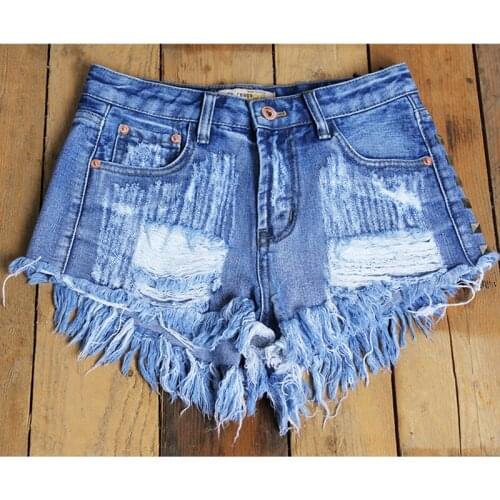 Hot Sale Womens Jeans Shorts Hole Denim Loose Short Jeans Studded Pants