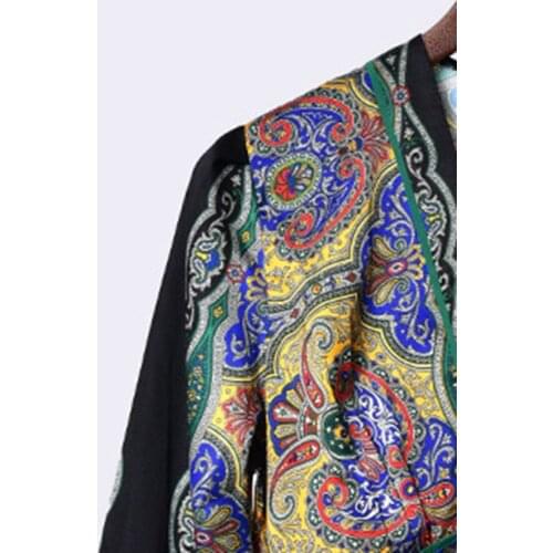 2020 Early Spring New National Style Printed V-neck Seven-quarter Sleeves Waist Dress
