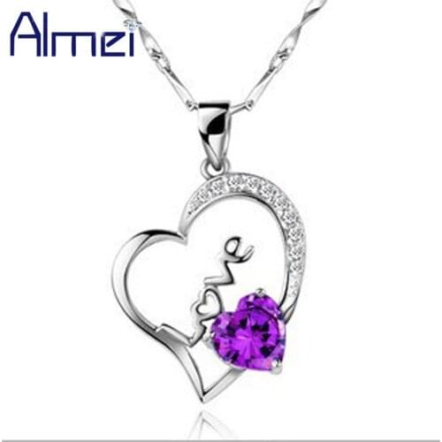 10% Heart Pendant Crystal Necklace New Bijoux Silver Jewelry Purple Necklaces Women White Stone Accessories Fashion Collares