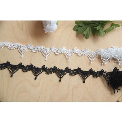 10Yds White Black Rose Flower Embroidered Lace Edge Trim Ribbon Applique Sewing Craft For Crochet Wedding Bridal Dress Clothes
