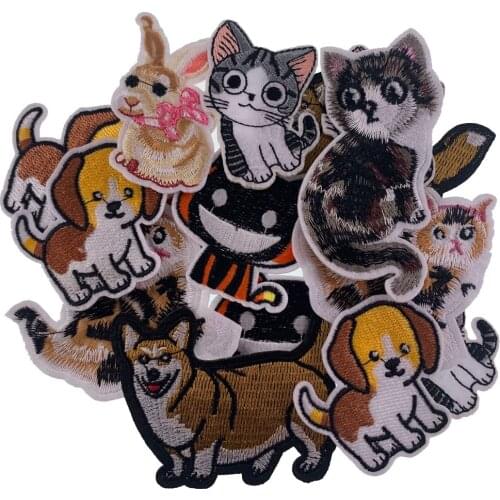2/10pcs/lot Cat Dog Rabbit Patch Iron On Patches For Clothing Cartoon Cute Embroidered Patches For Kid Sewing Appliques
