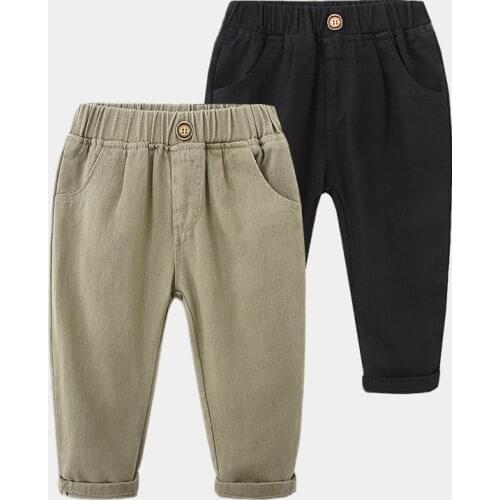 2021 Spring Autumn 2 3 4 6 8 10 Years Children Clothing Solid Color Long Pants Cotton Pocket Casual Trousers For Kids Baby Boys