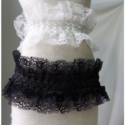 5 Yards Ivory White/Black Ruffle Lace Trim, Pleated Lace Trim, Stretch Lace Trim For Skirt Cuff, Tutu Dress, Costume Design