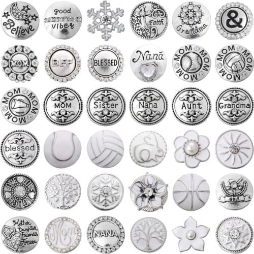 6pcs/lot Family Snap Jewelry NANA Grandma MOM Aunt Sister Blessed Tree Ball 18MM Metal Snap Buttons for Snap Bracelet