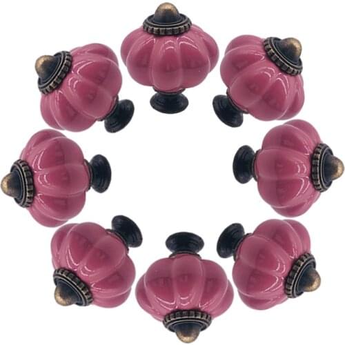 8pcs Purple-red Door Knobs Drawer Vintage Cupboard Kitchen Pull Pumpkin Ceramic Cabinet Handles Retro Hardware
