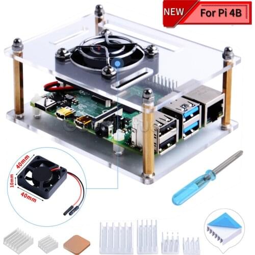 Acrylic Clear Dark Brown Transparent Case Enclosure for Raspberry Pi 4 Model B, with Cooling Fan for Raspberry Pi 4B / 3B+ / 3B