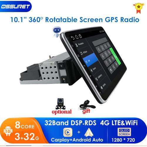 4G 10.1 Inch Rotatable 1 Din Car Radio for Universal Car Stereo Video Multimedia Player GPS Navi Car Autoradio adjustable Audio