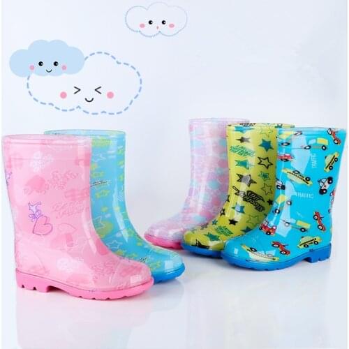 New Children Student Rain Boots High Top Non-Slip Cartoon Four Girls Boys School Water Shoes Kids Baby Toddler Flat 03A