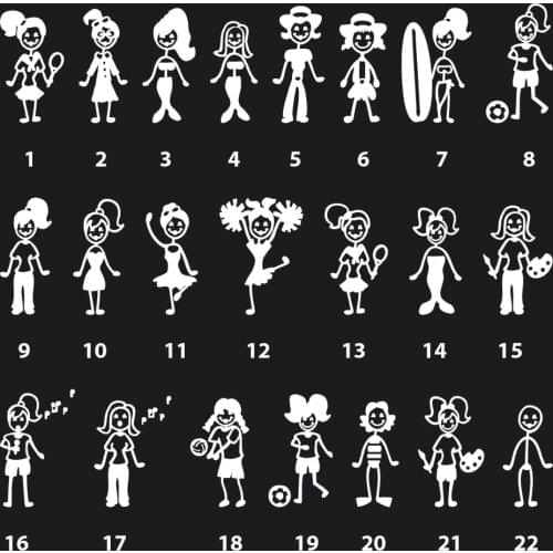 Black/White Girls Stick Figure Family Car Stickers Covering The Body Of Fashion Vinyl Decals Decor L063