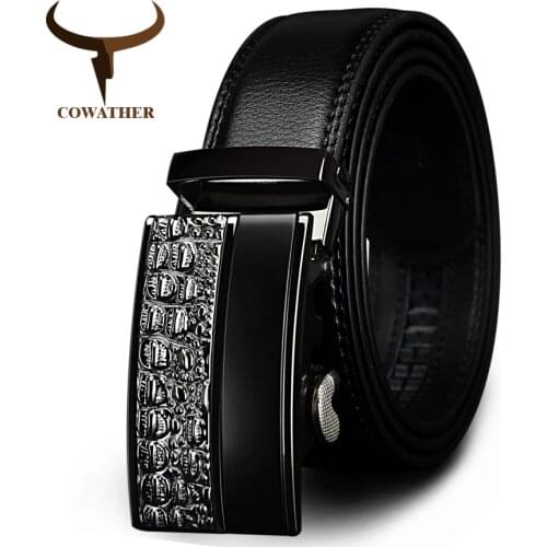 COWATHER men belt 100% Genuine Leather belts for men High quality metal automatic buckle Strap male Jeans cowboy free shipping