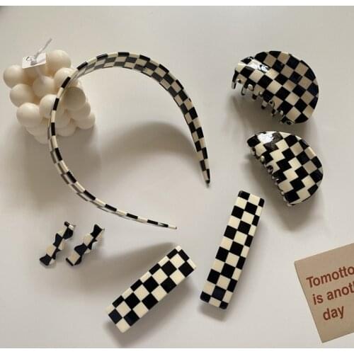 Elegant Black White Plaid Grab Clip Large Acetate Hair Clip Crab Hair Claws For Women Girl Hair Accessories Hair Style Make