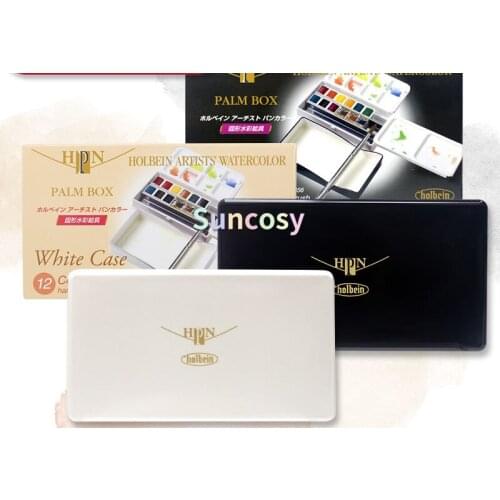 Holbein Artist transparent solid watercolor 12 color black / Pearl White limited palm box set, Watercolor Paint Set Art Supplies