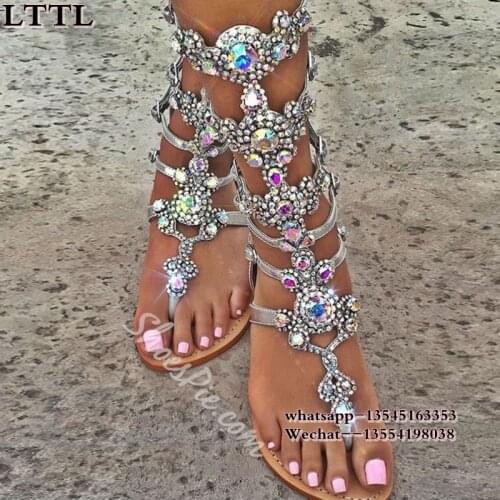 Crystal women sandal fashion summer women shoes Flip Flops sandals rhinestones gladiator sandals women shoes plus size 43