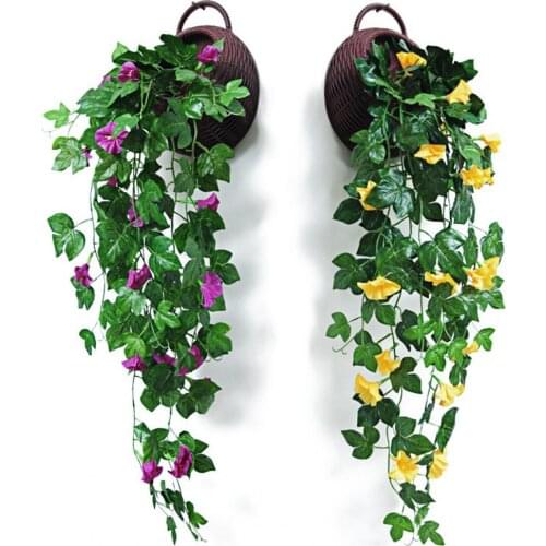 Fake Flowers Artificial Forks Wall Decoration Morning Glory Simulation Flower Vine Outdoor Flower Home Wedding Decor Wholesale
