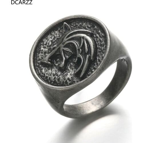 DCARZZ Wizard 3 Wild Hunt Game Ring Women Viking Warrior Punk Vintage Jewelry Wolf Head Charm Round Rings Men Gift Witch Hunter