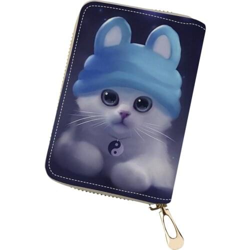 HaoYun Womens PU Leather Business Card Holder Fantasy Cats Pattern Money Purse Bags Kawaii Animal Design Girls Cluth Wallets