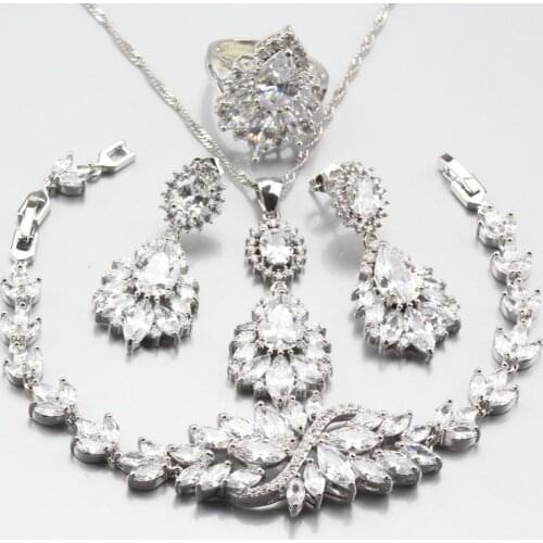 Manny Trinket Silver Color White Austria Crystal Princess Wedding Jewelry Sets For Women Ring Size 6# 7# 8# 9# 10