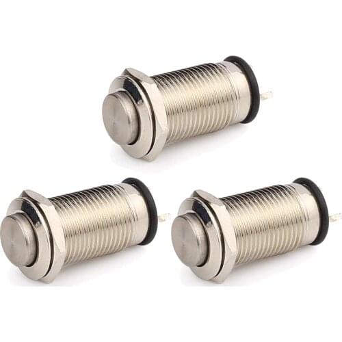 Metal Waterproof Push Button Switch Reset Switch 10mm Small Power Button Switch Silver 2 feet 3PCS