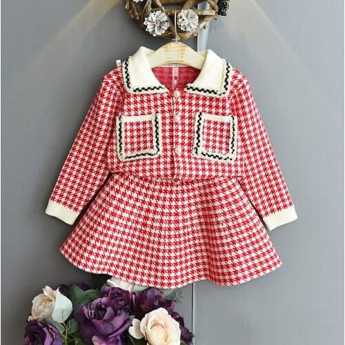 Girls Plush Cotton Fashion Baby Autumn Clothes Female Treasure Long-Sleeved Top Skirt Spring Plaid Two-Piece Cute Girl Clothes