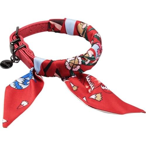 Fashion Leather Dog Collar Choker with Bow Silk Scarf Puppy Cat Collar Pet Necklace for Small Medium Dogs Walking Chihuahua