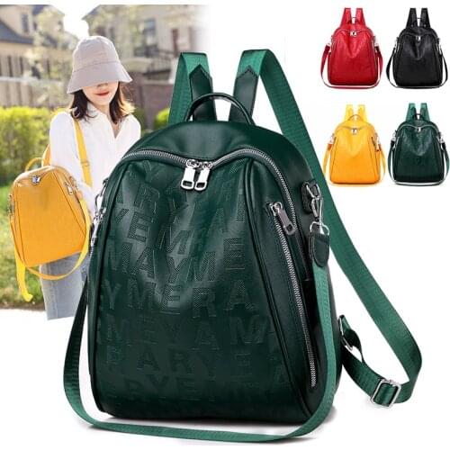 Fashion letter pattern backpack soft leather student school bag large capacity shoulder bag 2021 summer new travel bag college s
