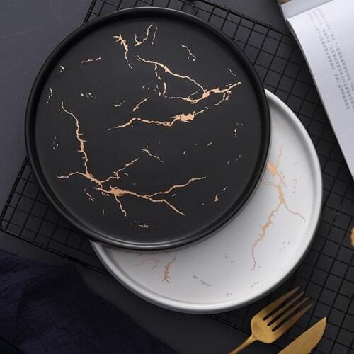 Nordic Style Marble Dish Innovative Home Ceramic Dish Western Steak Plate Black Tableware Breakfast Flat Plate