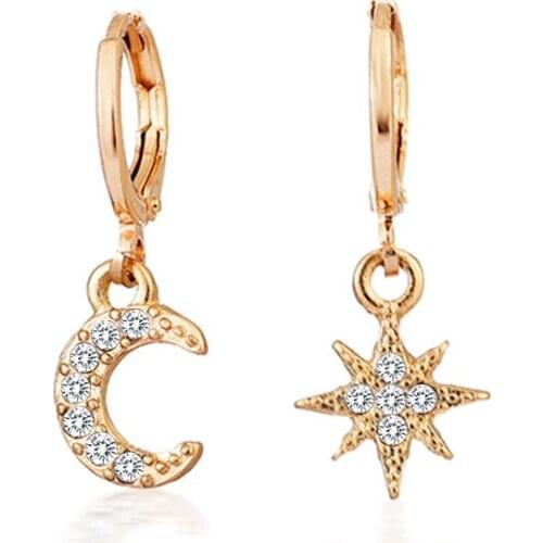New Fashion cubic zircon Star And Moon Earrings Charms star Hoop Earrings For Women Man Girls Korean Jewelry 2021