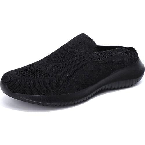 2021 New Womens Shoes Large Size Casual Shoes Half-support Womens Shoes Flat Bottom One Pedal Mesh Breathable Toe Sandals