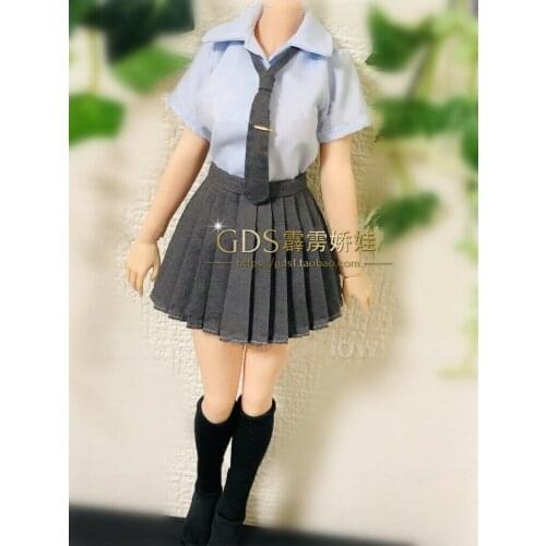 Pl182 1/6 Scale Female Clothes Gray Pleated Skirt Blue Top School Uniform Student for 12'' Action Figure Body Clothing Accessory