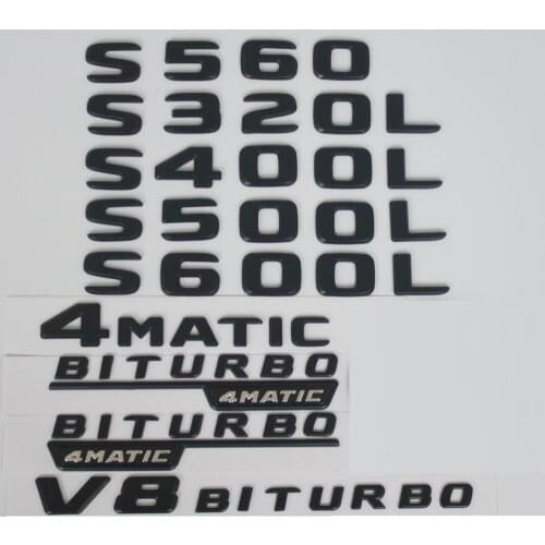 Flat Matt Black Trunk Letters Badges Emblem Emblems for Mercedes Benz S320L S400L S560 S500L S600L S550 S500 V8 BITURBO 4MATIC