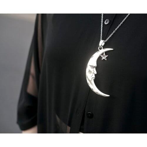 Silver Plated Moon Face and Star Necklace, Moon Necklace, Celestial Necklace, Star Necklace